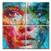Painting by Numbers Art Lifestyle Woman Half Red Colored and Half Teal Colored Face 4 Panel
